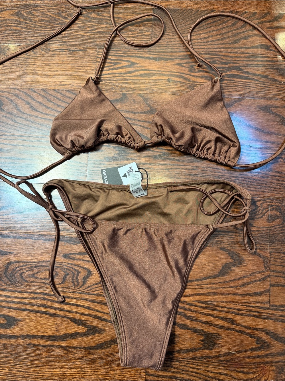 Garage Brown Triangle String Bikini Set Size M